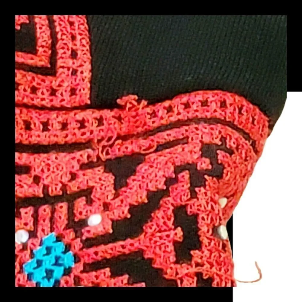 Beautiful Red and Black Embroidery Palestinian Girl Dress Thobe Tatreez Heritage - Picture 7 of 10